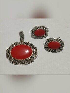 Vintage Silver Filigree Pendant & Earrings Set